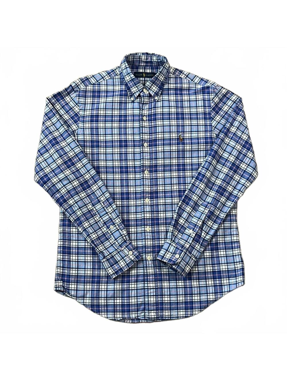 Ralph Lauren Mens Blue Plaid Long Sleeve Button Up Shirt Size Small